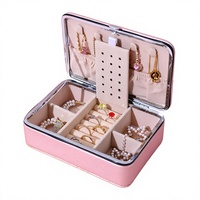 Boîte à bijoux rectangulaire portable de style européen, organisateur de colliers, boucles d'oreilles et bagues, motif uni ; Bijoux en cuir PU exquis