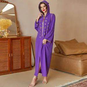 2295 Kuwii Nieuwe Moslim Dames Jurken Abaya Dark Purple Hooded Dress Turkse Abaya Moslim Vrouw Kalkoen Kleding
