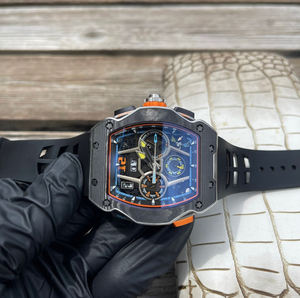 Montre chronographe sport de luxe pour homme, forme tonneau, finition fibre de carbone, squelette, automatique, mécanique, montre-bracelet de course - Product Image 2