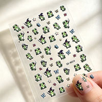 Autocollants 5D en relief stéréo pour ongles, motifs grenouille de dessin animé, grenouille sorcière, papillon et floral, adorables, auto-adhésifs, fournitures pour salon de manucure