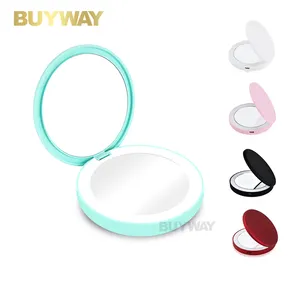 LED Lighted Compact Round Travel Mirror, Lighted Makeup Mirror 3x, Hand Held Folding Magnifying Mirror with Lights