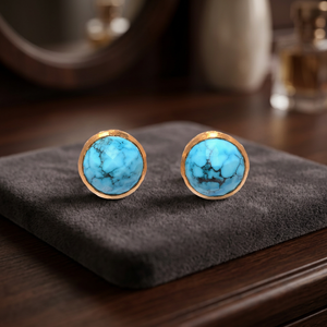 Boucles d'oreilles en laiton faites à la main, turquoise, plaquées or 24 carats, style classique, unisexe, vente en gros, certifiées JAIPUR GEMS JEWELRY Rajasthan - Product Image 4