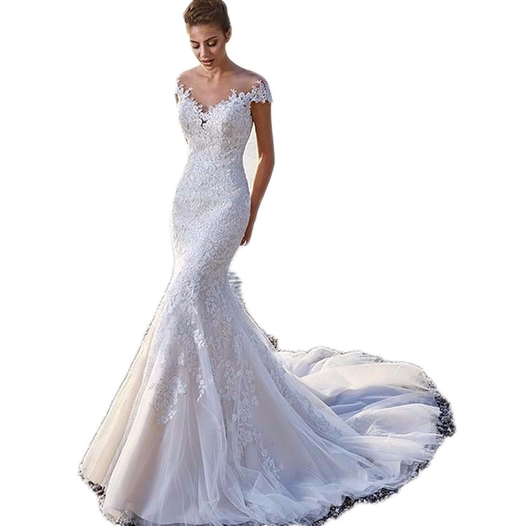 lace wedding dress with trail