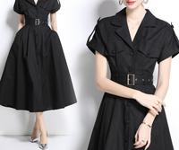 Droma en stock 2025 Nouveau design Vintage à manches courtes pour femmes Robes décontractées slim à la mode pour femmes Vêtements pour femmes Robe chemise noire