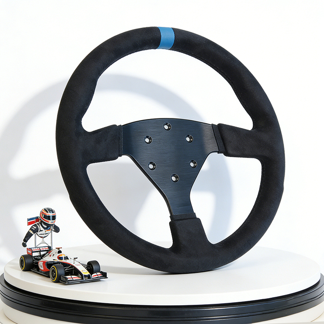 Bulk Order 330mm Suede Steering Wheel Brushed Aluminum Spokes Blue Top Mark for Go-Kart & Sim Racing Accessories