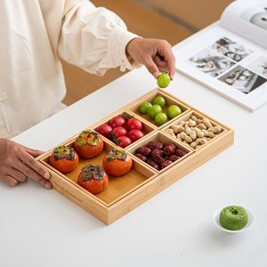 Bandeja de té de bambú con compartimentos para refrigerios, nueces, frutas secas, estilo japonés, uso doméstico, plato pequeño para comida, material de madera - Product Image 2