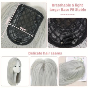 Extensiones <span class=keywords><strong>de</strong></span> Cabello Sintético <span class=keywords><strong>con</strong></span> Flequillo para Mujer, Largas y Lisas <span class=keywords><strong>de</strong></span> 16 Pulgadas, Resistentes al Calor, para Cubrir Cabello Gris - Product Image 2