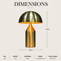 Lampe de table moderne en forme de champignon, 220V, douille E14, métal doré champagne, pour chambre à coucher