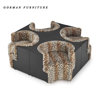 Canapé modulaire Gorman à imprimé léopard et patchwork - Tissu lavable - Meubles de salon