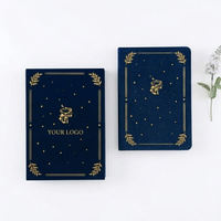 Carnet de notes A5 à pois Celestial en cuir bleu marine avec pochette cachée et rubans – Cadeau unique sur le thème des constellations