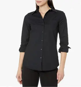98% Cotton_bci 2% Ela stane Essentials Damen Langarm Button Down Stretch Oxford Shirt Plus Size