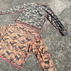 Chemises à manches longues en tricot gaufré à coutures contrastées avec logo personnalisé, de haute qualité, en tricot gaufré camouflage à manches longues - Product Image 5