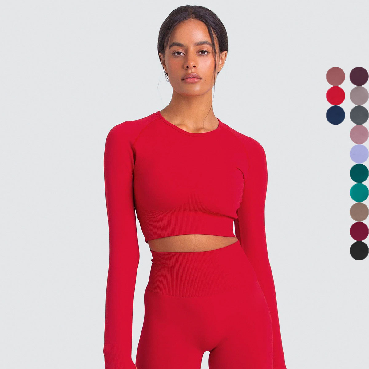 Manufacturer High Quality Knitted Seamless Skinny Long Sleeve Crop Top Yoga Fitness Running Training Top for Women