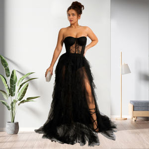 Nieuw in 2023 Sweetheart strapless doorzichtige mesh-jurk met hoge split en gezwollen avondjurken voor gala's - Product Image 3