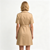 Robe Trench Kaki à Manches Courtes pour Femme, Mini-Robe Ceinturée à Double Boutonnage, Col Revers, Tenue Élégante Printemps-Été pour le Bureau