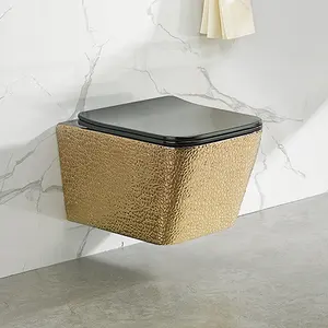 Moderna ceramica placcato oro parete appesa wc forma quadrata per bagno