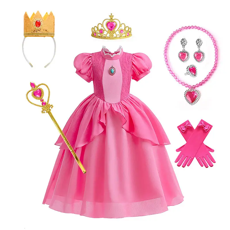 Kids Princess Peach Costume Dress Pink Birthday Party Halloween Christmas Cosplay Daisy Peach Costumes For Girls