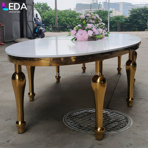 LEDA Fournitures de luxe pour événements et fêtes, table ronde en acier inoxydable doré avec plateau en verre trempé, grande table pour hôtels et mariages - Product Image 2