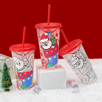 Gobelets réutilisables en plastique thermosensible à changement de couleur pour cadeaux de Noël et fêtes, avec couvercles et pailles – Vente directe usine