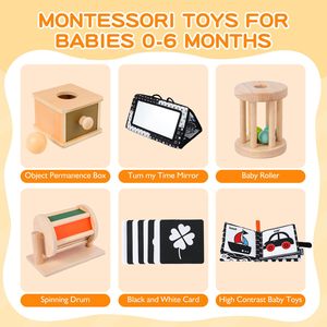 <span class=keywords><strong>Giocattoli</strong></span> Montessori per Neonati 0-<span class=keywords><strong>6</strong></span> <span class=keywords><strong>Mesi</strong></span>, Set Educativo <span class=keywords><strong>6</strong></span> in 1 con Tamburo Rotante, Scatola della Permanenza, Rullo per Neonati, Specchio per il Tempo sulla Pancia - Product Image 2