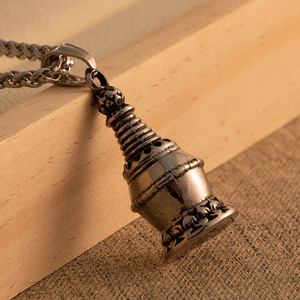 Chinese Style Retro <b>Titanium</b> Steel Pagoda Pendant Lotus Base Men's Necklace SP1061 - Product Image 2