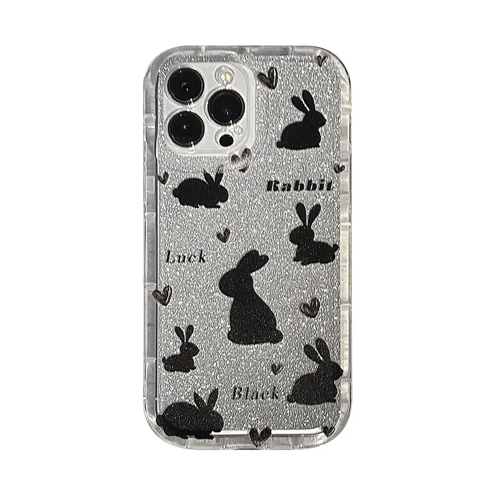 Hot Selling Glitter Love Black Konijn Transparant Telefoonhoesje Voor Apple 13 12 11 Pro Max