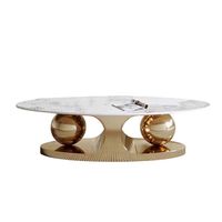 Support TV de luxe et ensemble de table basse avec dessus ovale en pierre, meubles de salon en acier inoxydable doré pour la maison, table basse en marbre