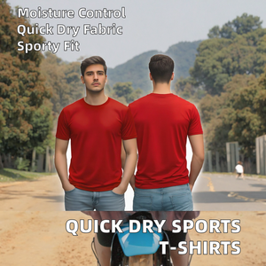 T-shirt rouge pour homme, logo personnalisé, vêtements de sport, tee-shirt de performance, respirant, évacuation de l'humidité, course à pied, marathon, vêtements pour événements - Product Image 2