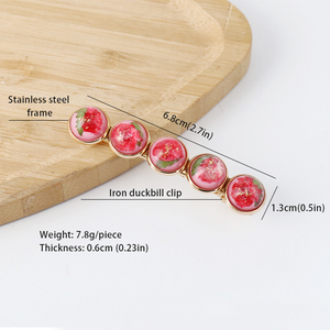 <span class=keywords><strong>Pince</strong></span> à <span class=keywords><strong>cheveux</strong></span> en résine pour femmes, accessoires floraux encapsulés, en acier inoxydable, faite à la main, pour mariage bohème - Product Image 3