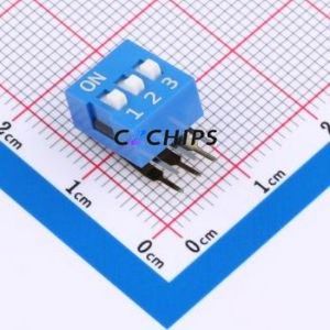 DA-03BLP DIP Switch Through hole Component (THT) Switch Flat Toggle, Raised Type Single Pole Single Throw 3 PC Pin - Product Image 1