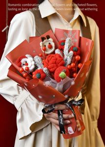 Nouveau Bouquet Cadeau de Noël Ours en Crochet <span class=keywords><strong>Fleurs</strong></span> Artificielles de Laurier Boules Argentées pour Petite Amie Réveillon du Nouvel An Père Noël - Product Image 4