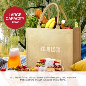 High Quality Fashion Waterproof Linen Natural <b>Black</b> Yellow Burlap Shopping Tote Jute <b>Bag</b> - Product Image 6