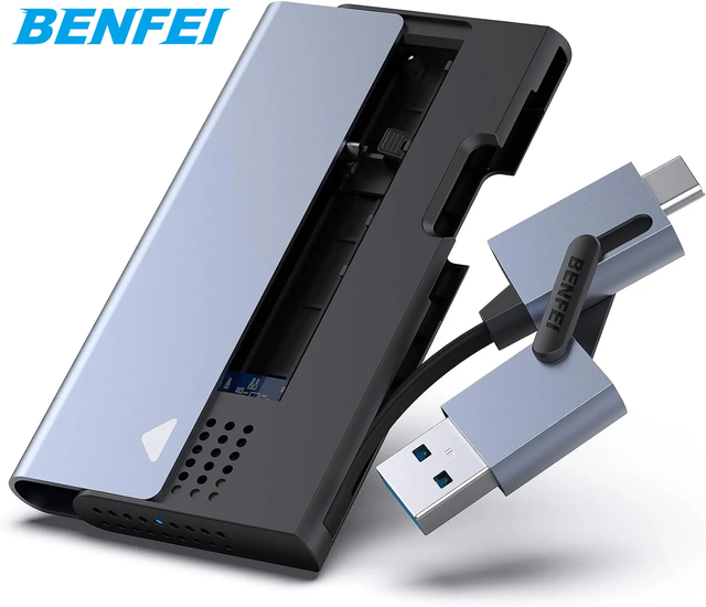 BENFEI M.2 NVME SATA SSD Enclosure RTL9210B Chipset 10 Gbps USB Type-C/Type-A Hard Shell Aluminum Grey