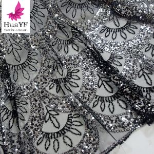 HY1766 vestido de novia negro africano tela de encaje con cuentas <span class=keywords><strong>lentejuelas</strong></span> malla encaje Material africano Aso Ebi diseño - Product Image 5