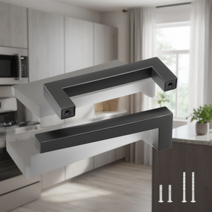 Poignées de meuble en acier inoxydable noir mat, 3,86 pouces, carrées et fines, modernes, pour cuisine et salle de bain, quincaillerie de bar - Product Image 2