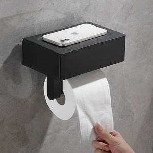 Porte-papier toilette mural moderne, design minimaliste rectangulaire en aluminium, noir, gris, blanc, pour salle de bain - Product Image 3
