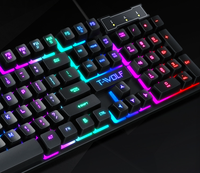 T-WOLF TF200 Keyboard Gaming Berkabel 104 Tombol dan Mouse Combo LED Keyboard Mouse Combo Berkabel Bahasa Spanyol Rusia Arab Set Desktop Berkabel