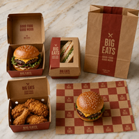 Emballage personnalisé avec logo, pelliculage mat, biodégradable, écologique, jetable, pour la restauration rapide, les burgers, les sandwichs, les poulets frits à emporter