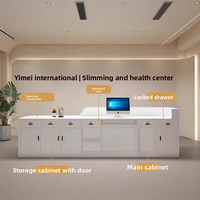 Bureau de réception moderne en bois avec éclairage LED pour magasin de vêtements, hôtel, salon de beauté, école, centre commercial