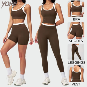 Set Sportivo <span class=keywords><strong>da</strong></span> Donna YK in 4 Pezzi, Vendita all'Ingrosso, Completo <span class=keywords><strong>da</strong></span> Palestra e Fitness con Giacca a Maniche Lunghe, Leggings, <span class=keywords><strong>Tuta</strong></span> Sportiva Senza Cuciture per Yoga - Product Image 1