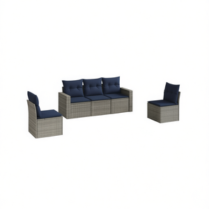 Ensemble de canapés de patio en polyrotin gris avec coussins, 5 pièces, mobilier de jardin extérieur, design contemporain - Product Image 1