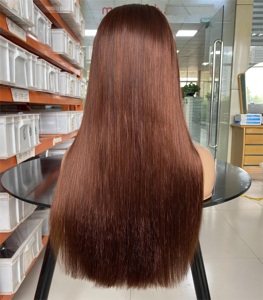 วิกผมสีน้ำตาลกาแฟ DD วิกผมแท้แบบติดลูกไม้ด้านหน้า ขายส่งวิกผมบราซิลแบบไม่ต้องใช้กาว วิกผมแท้แบบเต็มศีรษะ ทรงตรง - Product Image 1