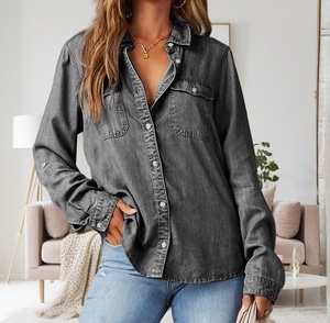 <span class=keywords><strong>Camicia</strong></span> autunnale Casual in Denim a maniche lunghe da donna con colletto a punta - Product Image 4
