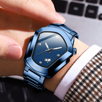 Montre à quartz pour homme BINBOND B760, design futuriste, bracelet en acier élégant, étanche à l'eau, montre de style masculin, cadeau