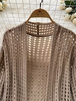 Cardigan long ajouré en maille pour femme, style crochet léger, cache-maillot de plage ample, vêtement d'extérieur tricoté pour l'été – En stock