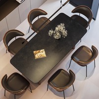 Neuer Vintage Esstisch aus Schwarznuss mit Steinplatte für Wohnzimmer und Essbereich im Antik-Stil