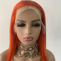 DX043 180% Densité Orange Droite Courte Bob Perruque Moyen Raie Frontale 13x4 Grande Dentelle Vierge Perruques de Cheveux Humains pour les Femmes Noires