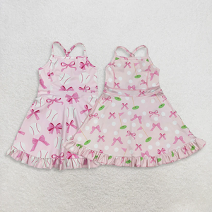 Robes courtes sans manches roses pour bébés filles, avec nœuds, longueur genou, prêtes à être expédiées – Robe de yoga - Product Image 1