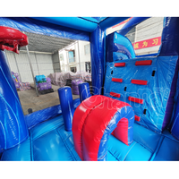 Structure gonflable commerciale d'extérieur, design machine de jeu, avec toboggan aquatique, piscine gonflable et zone de saut, pour fêtes