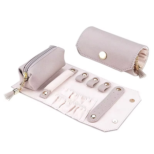 Roll <b>Up</b> PU Leather Travel Jewelry Organizer With Magnetic Closure And Multi Functional Compartments - Product Image 4